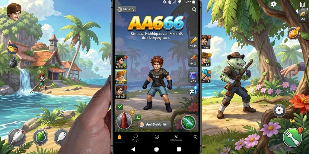 Screenshot gameplay AA666 menampilkan interaksi karakter yang hidup dan lingkungan yang interaktif.