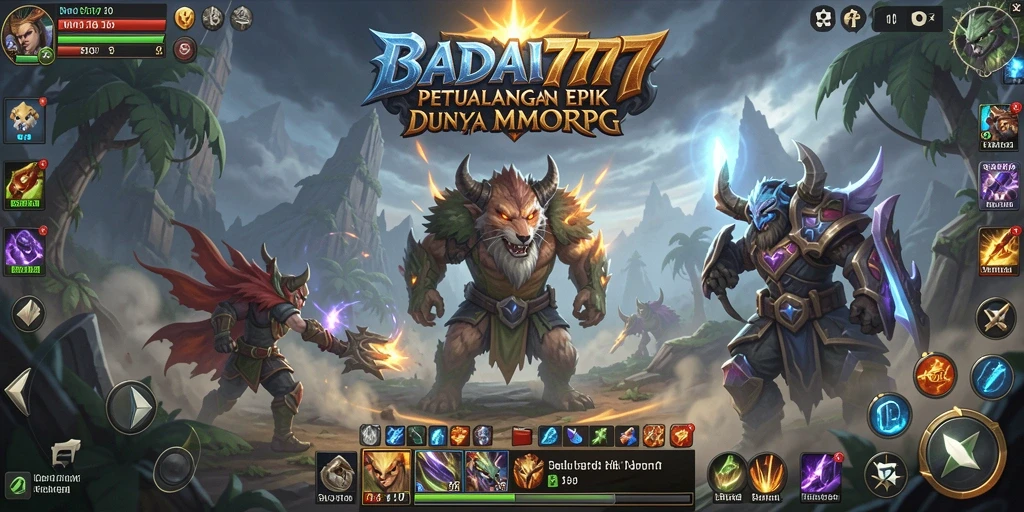 Screenshot gameplay BADAI777 yang menampilkan pertempuran epik di dunia MMORPG.