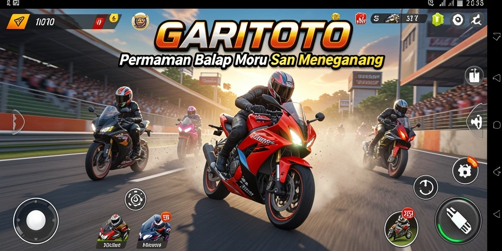 Screenshot GARITOTO menampilkan aksi balapan motor yang seru.