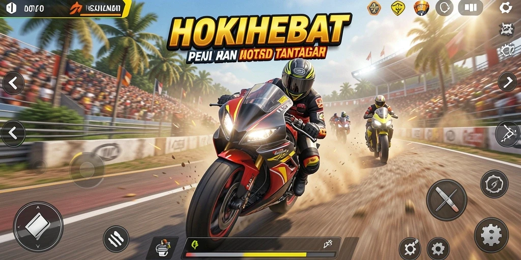Tampilan gameplay balapan motor yang seru di HOKIHEBAT.
