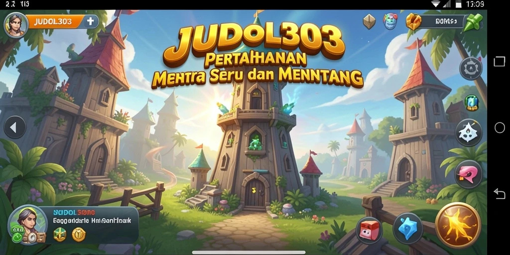 Tampilan gameplay <strong>JUDOL303</strong> menampilkan aksi menara pertahanan yang seru.