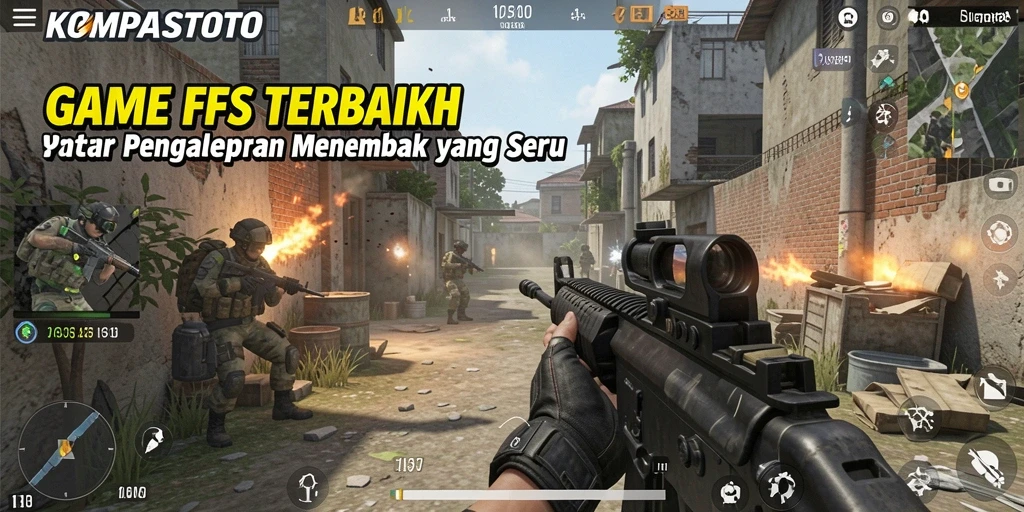 Screenshot gameplay KOMPASTOTO menampilkan aksi tembak-menembak yang intens dan mendebarkan.