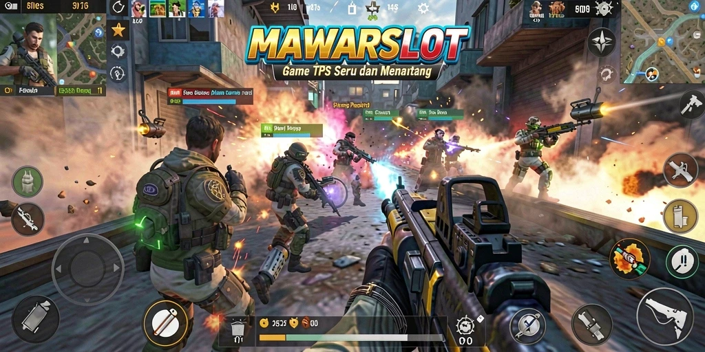 Tangkapan layar gameplay MAWARSLOT menampilkan aksi seru dalam pertempuran TPS.
