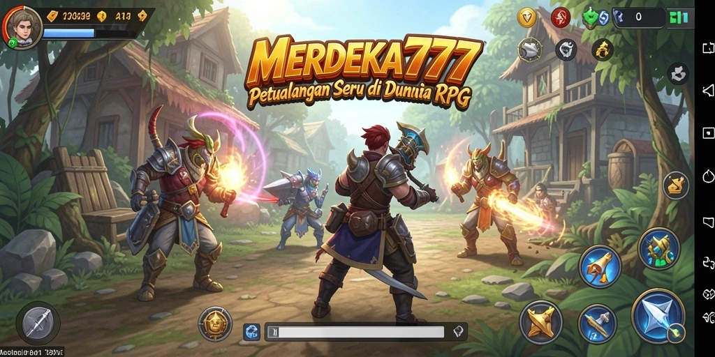 Screenshot gameplay MERDEKA777 menampilkan pertarungan seru di dunia fantasi.