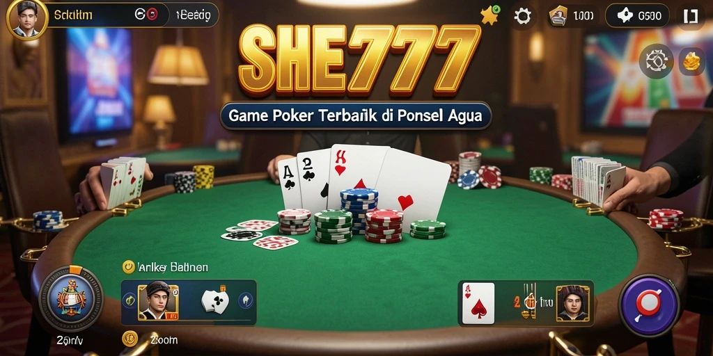 Screenshot utama SHE777 menunjukkan gameplay Poker yang mendebarkan.